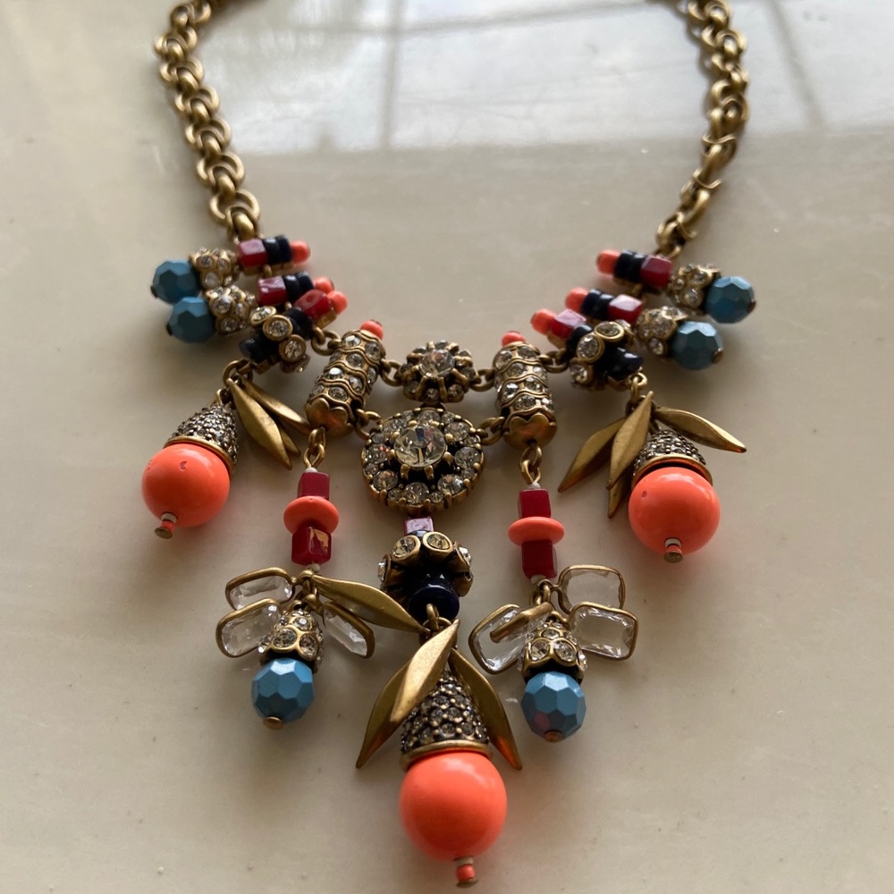 🔥NEW JCrew Coral Blue Beads Crystals Necklace